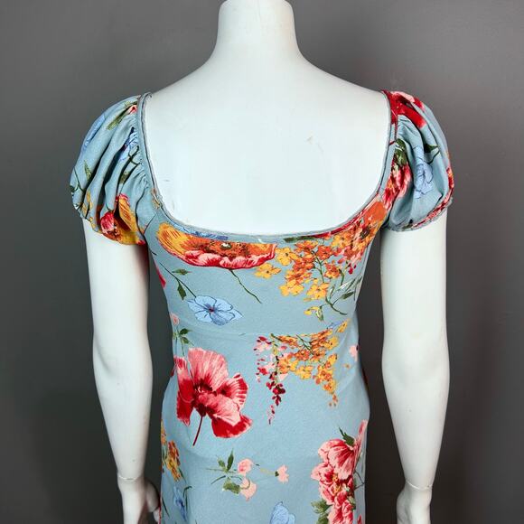ASTR dress XS floral Milkmaid empire waist pixie blue cottagecore puff sleeve - Picture 8 of 10